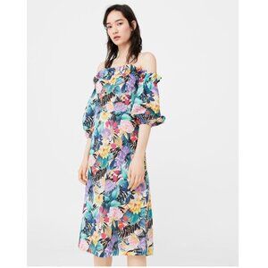 MANGO Floral Printed Off-shoulder‎ Dress Size Small